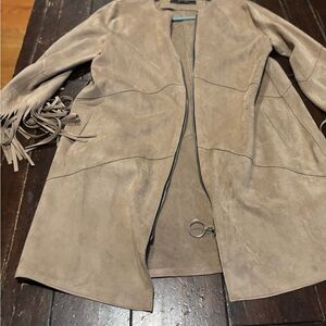 Zara Taupe Leather Jacket with Fringe